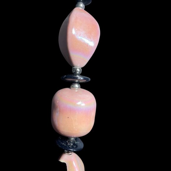 Pink Ceramic Beaded Necklace Handmade Boho Chic Pastel Statement Unique Gift Art - Picture 6 of 9